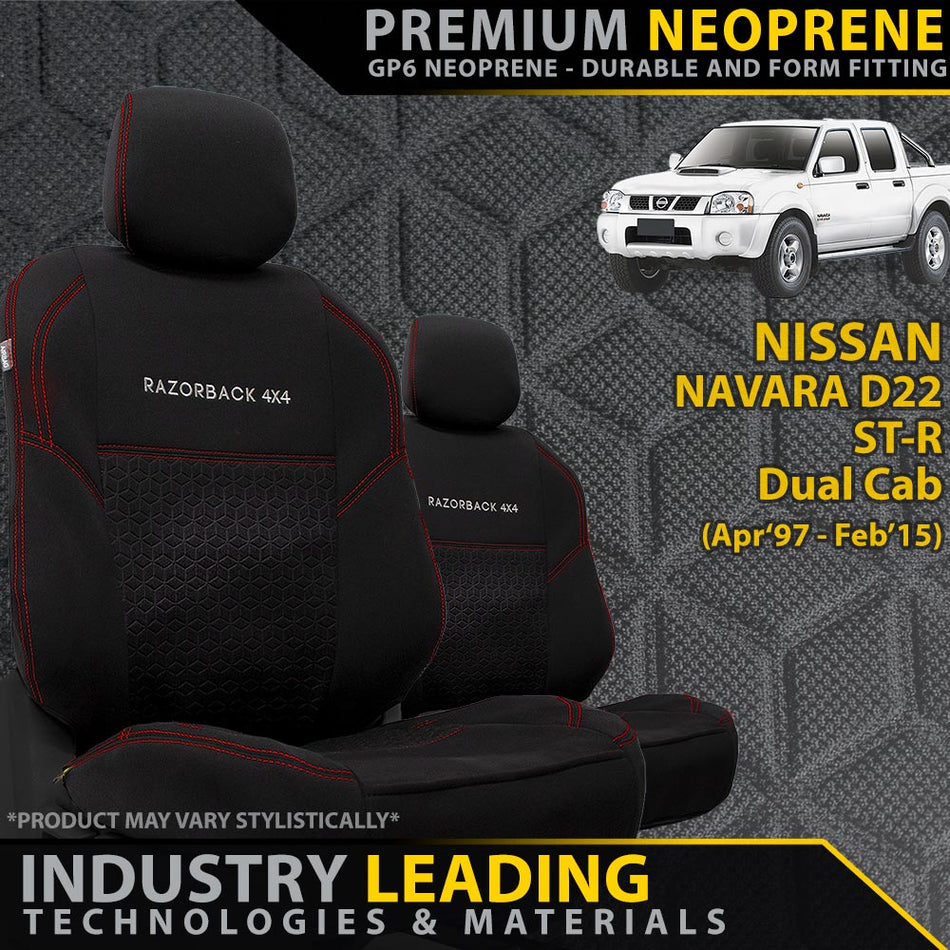 Nissan Navara D22 ST-R Premium Neoprene 2x Front Seat Covers (Made to Order)