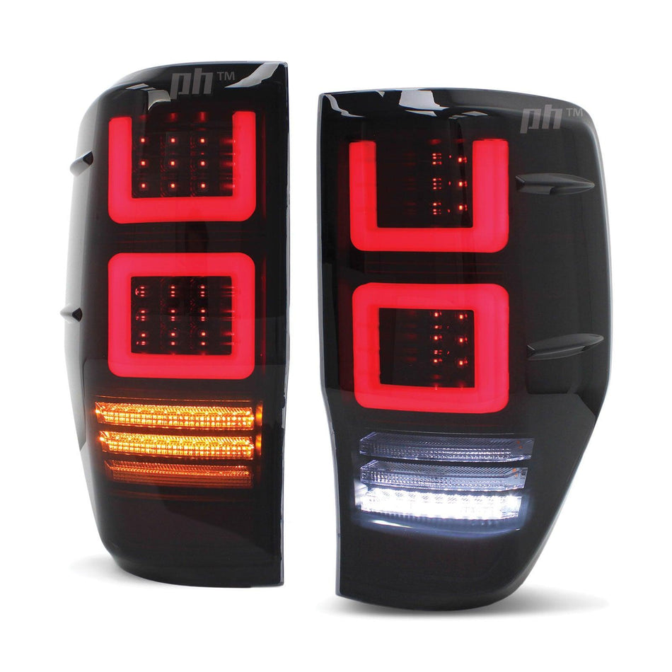 Black SMOKED LED Tail Lights Vogue Style PAIR fits Ford Ranger PX & Raptor 11-21 - 4X4OC™