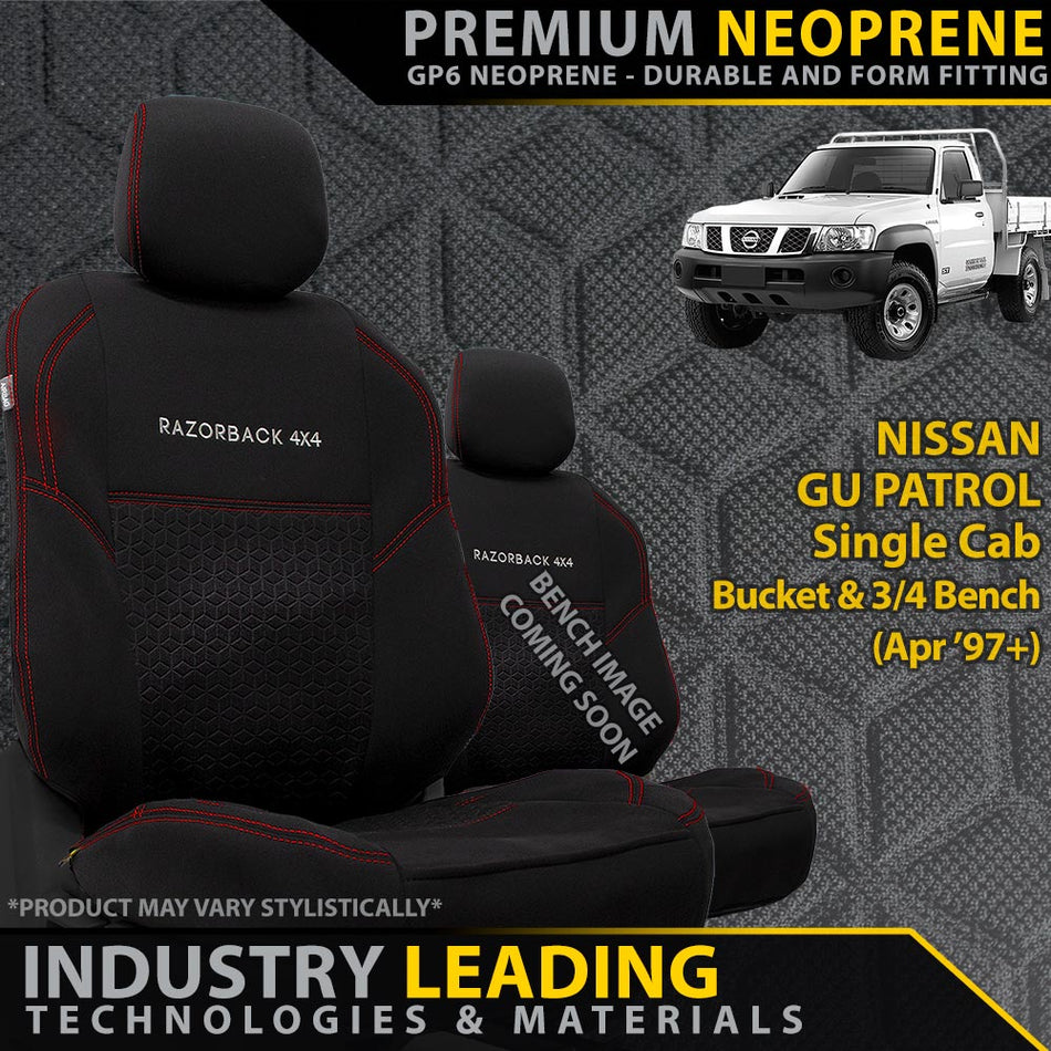 Nissan GU Patrol Single Cab Bucket + 3/4 Bench Premium Neoprene 2x Front Seat Covers (Made to Order)