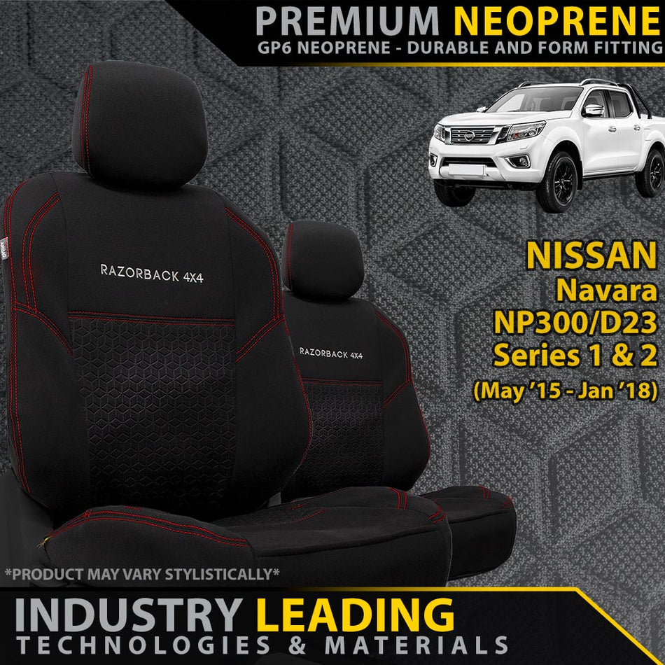 Nissan Navara NP300 Series 1 & 2 Premium Neoprene 2x Front Seat Covers (Made to Order)