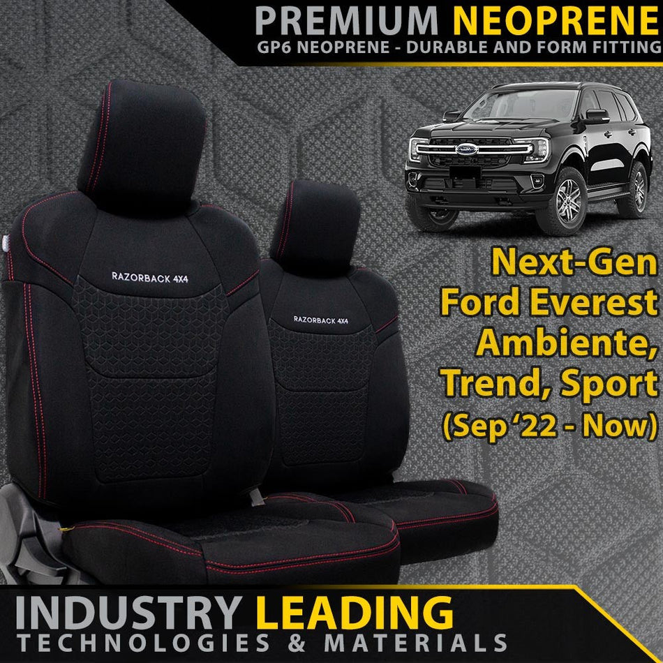 Ford Next-Gen Everest Premium Neoprene 2x Front Row Seat Covers (Made to Order)