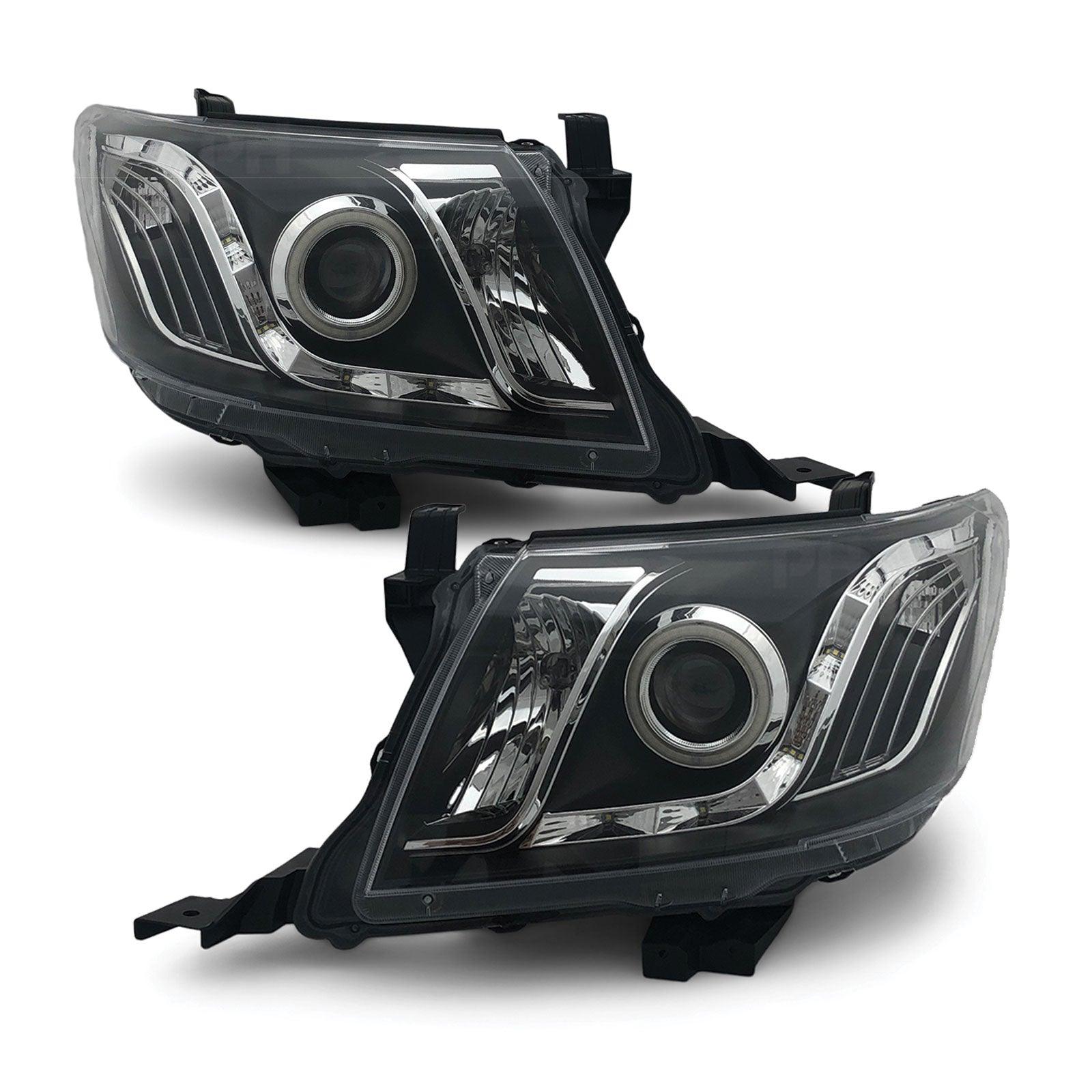 Suri suffix Produktion Black Headlights PAIR DRL Halo Projector Fits Toyota Hilux N70 07-2011