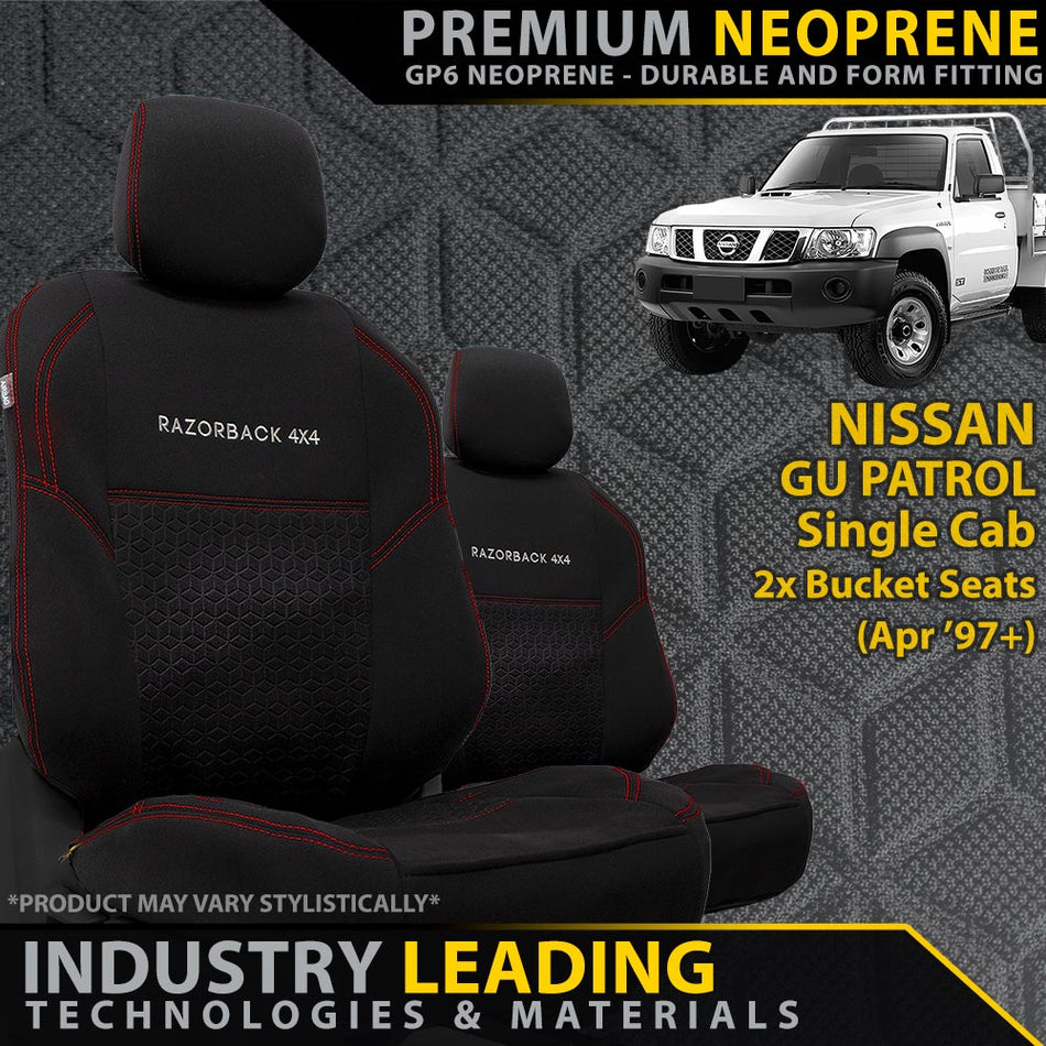 Nissan GU Patrol Single Cab 2x Bucket Seats Premium Neoprene 2x Front Seat Covers (Made to Order)
