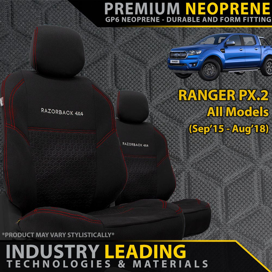 Ford Ranger PX II Premium Neoprene 2x Front Row Seat Covers (Available)