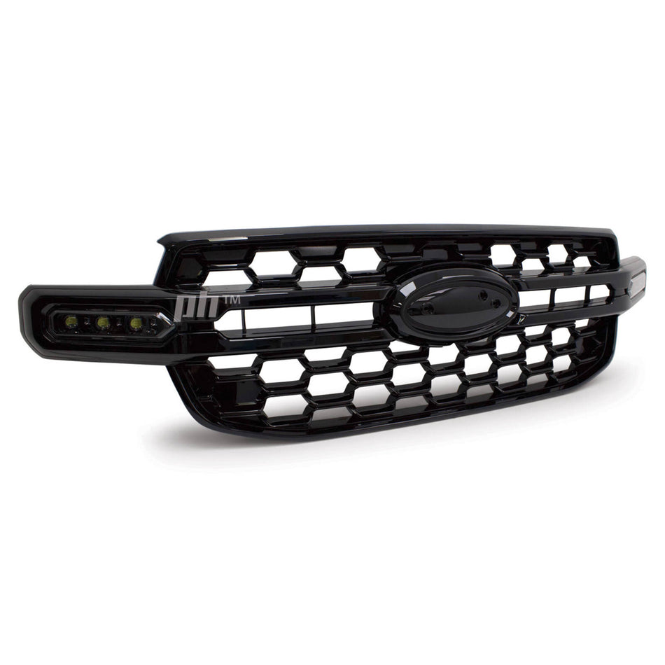 Grill Gloss BLACK With SPOT LIGHT DRL Wildtrak X Style Fits Ford Ranger Next Gen T9 2022-