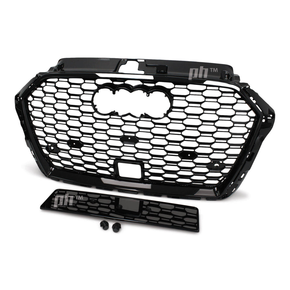 Grill Gloss Black RS3 Style Honeycomb Fits Audi A3 S3 8V 2017 - 2020