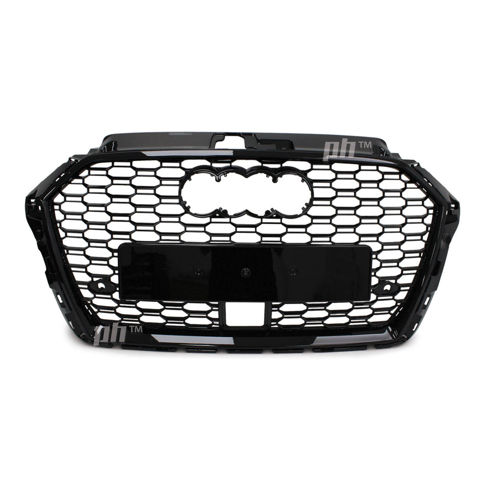 Grill Gloss Black RS3 Style Honeycomb Fits Audi A3 S3 8V 2017 - 2020
