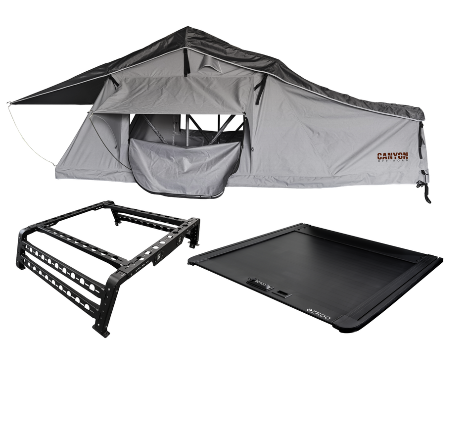 Rooftop Tent/ Tubrack/ Rollercover Package - 2 Person Soft Shell Tent (LONG STYLE PANORAMA)