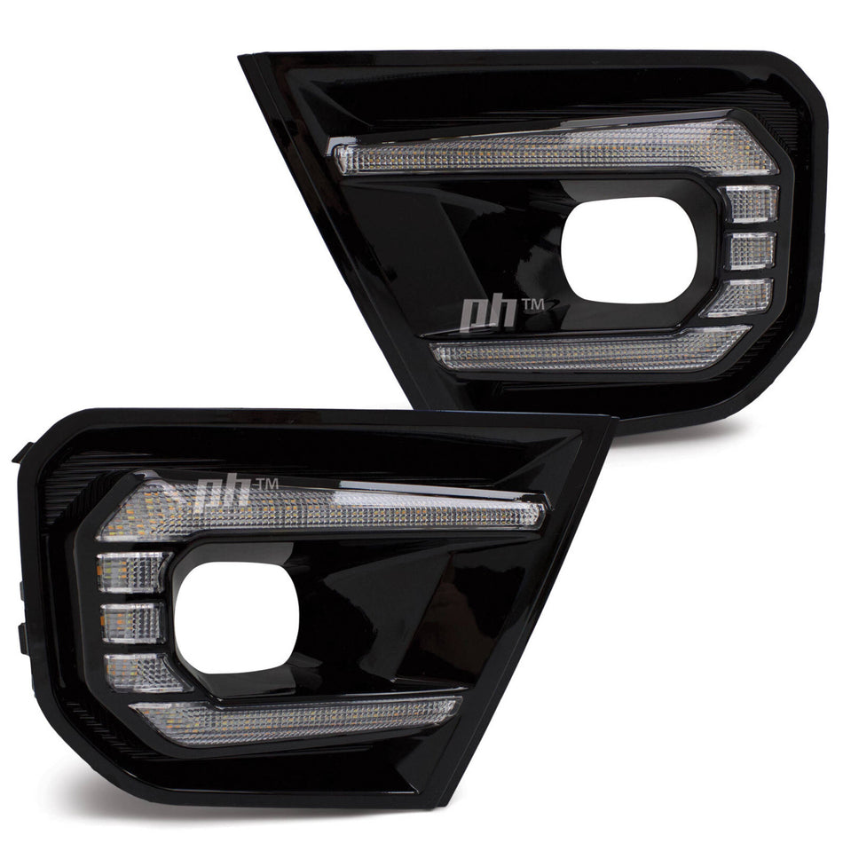 Fog Light Surrounds Gloss BLACK With DRL PAIR fits Ford Ranger Next Gen T9 2022- Wildtrak