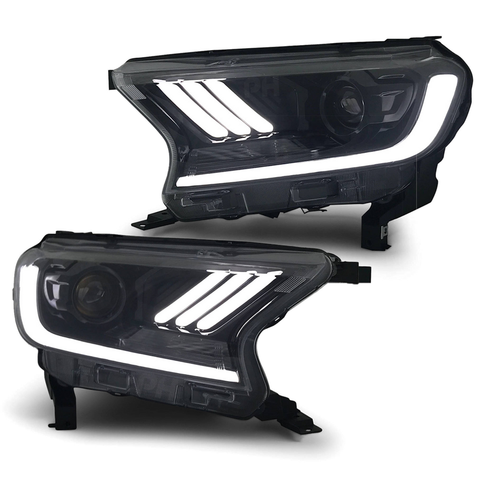 Headlights Black PAIR LED Sequential Indicator fits Ford Ranger PX MK2 MK3 2015 - 2022