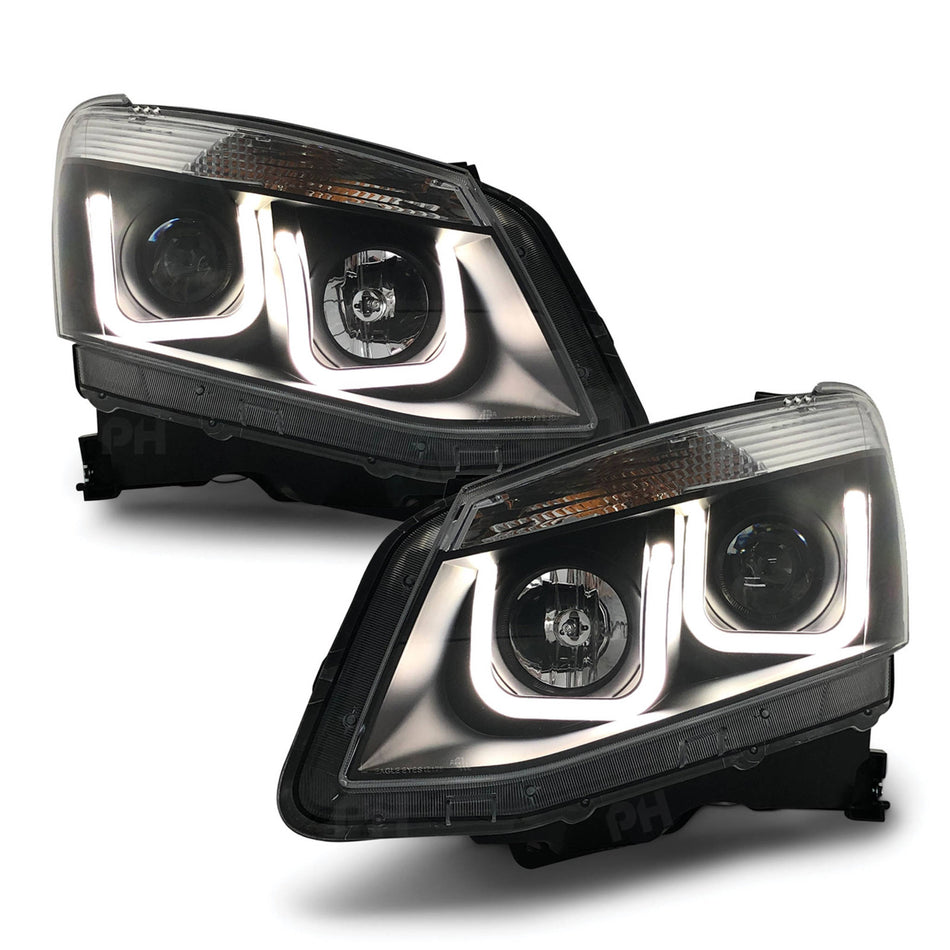 Black Headlights PAIR LED DRL U Style Projector fits Isuzu D-MAX DMAX 2012-2016