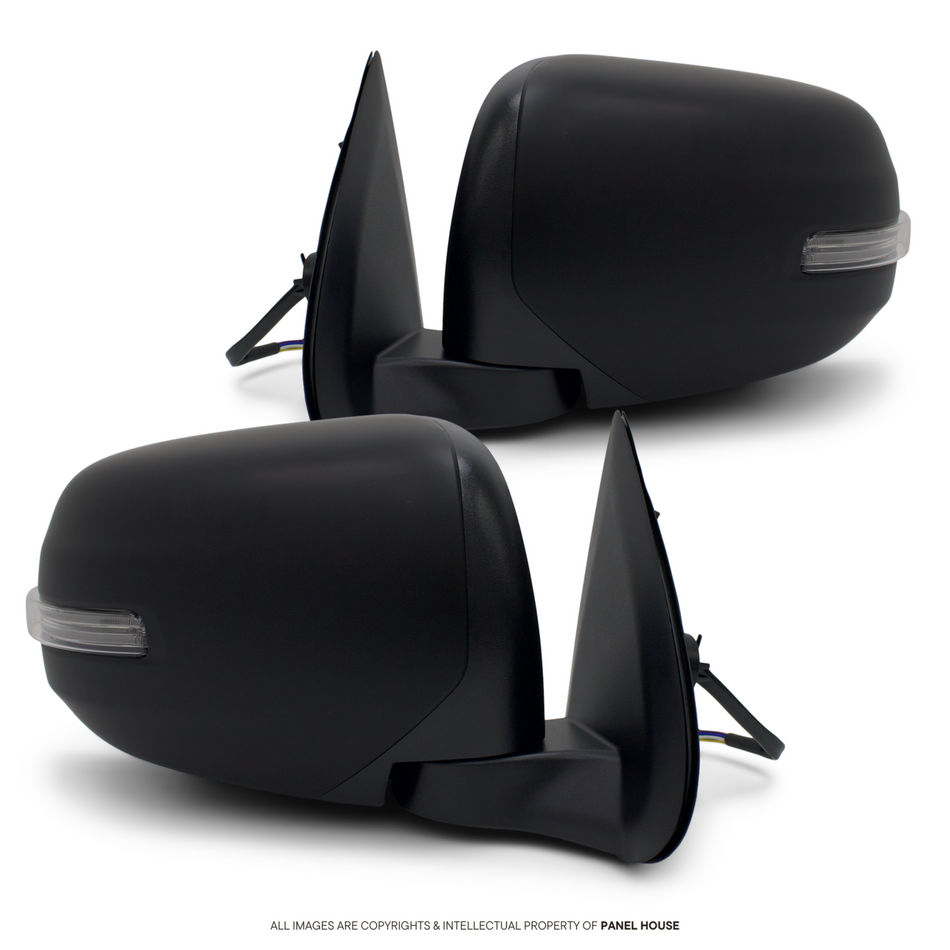 Door Mirrors PAIR Black with Autofold & Indicator Fits Mitsubishi Triton MQ 2015 - 2018