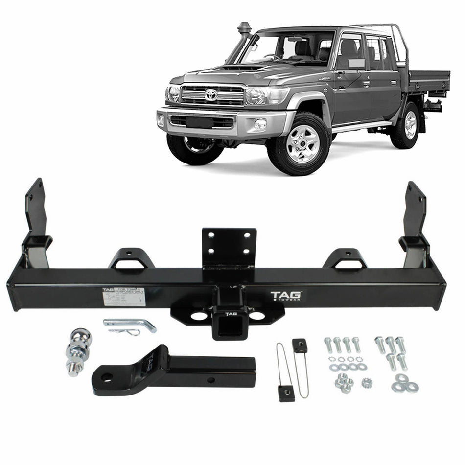 TAG Heavy Duty Towbar & Direct Fit Wiring for Toyota Landcruiser 75 Series / 79 Series. Single Cab models only 1985-07/2012.