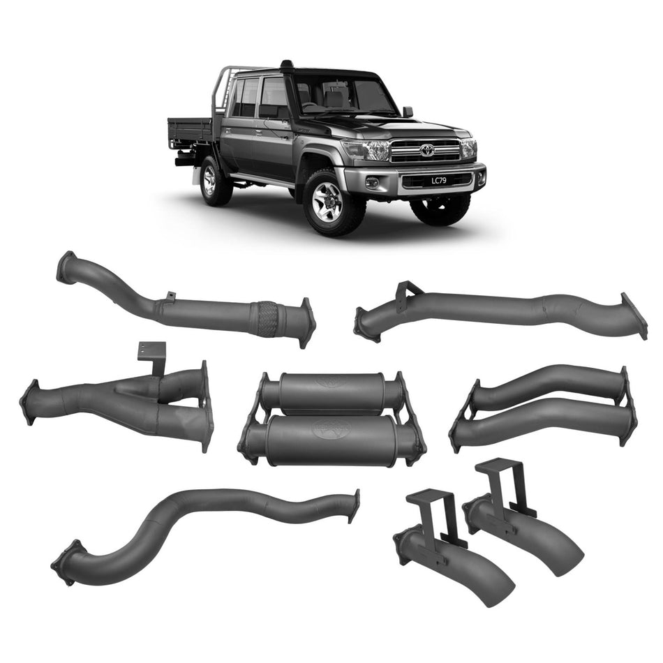 Redback Extreme Duty Twin 4" Turbo Back Exhaust with Resonator for Toyota Landcruiser 79 Series Dual Cab