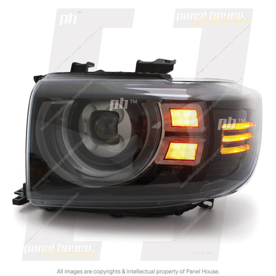 DEFEND-R DRL Full LED Black Projector Headlights PAIR fits Toyota Landcruiser 200 Series 2007 - 2015