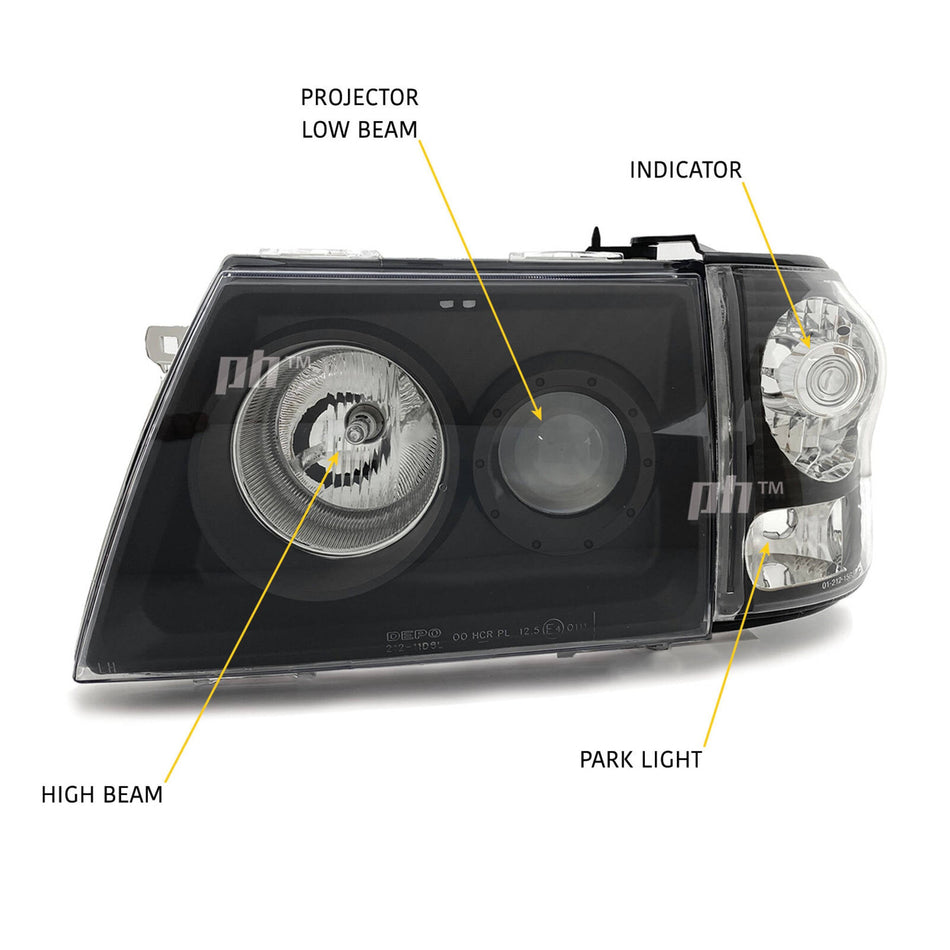 N60 Headlight & Corner Light SET BLACK Projector Fits Toyota Hilux SR5 2001 - 2005