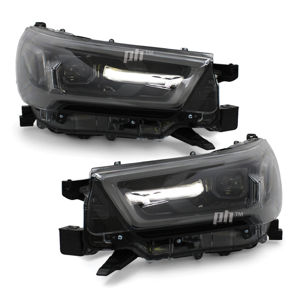 Headlights PAIR LED Black & Grey fits Toyota Hilux N80 SR5 Rogue 06/2020 - 2024