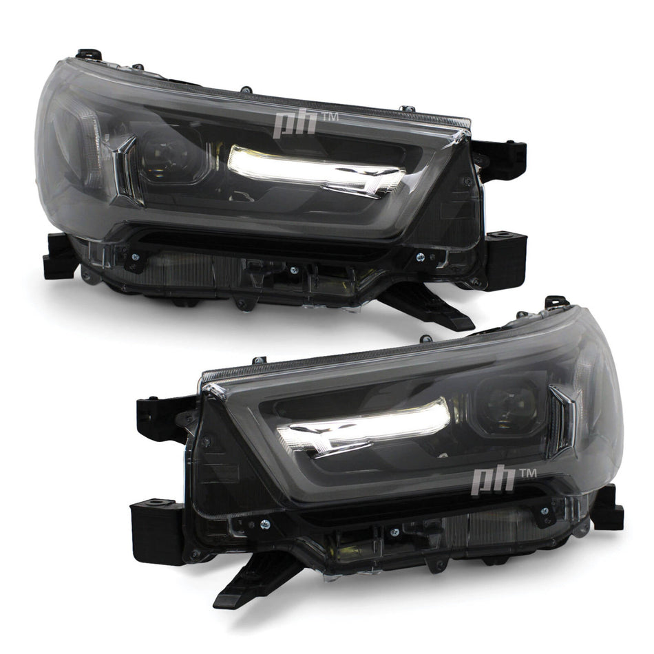 Headlights PAIR LED Black & Grey fits Toyota Hilux N80 SR5 Rogue 06/2020 - 2024