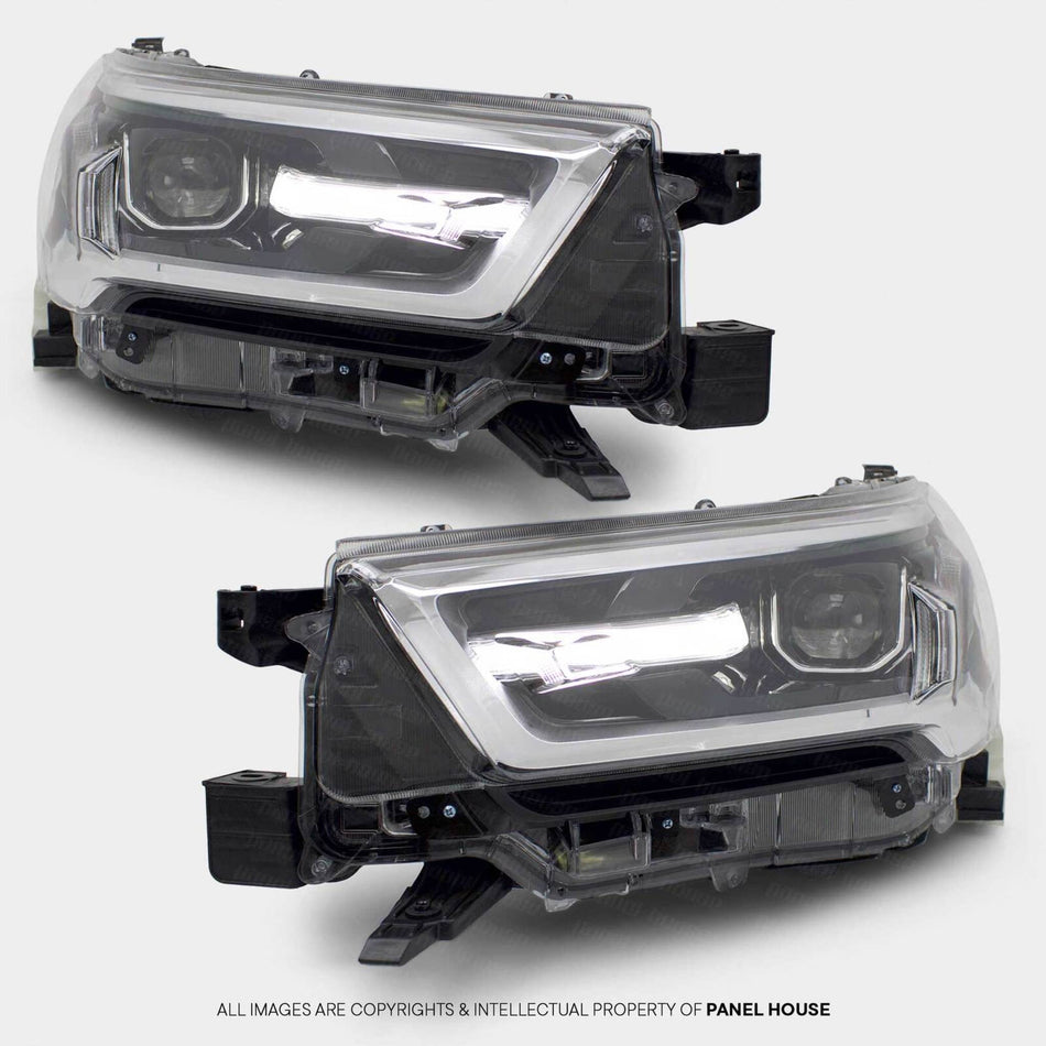 Headlights PAIR LED Black & Chrome fits Toyota Hilux N80 06/2020 - 2024