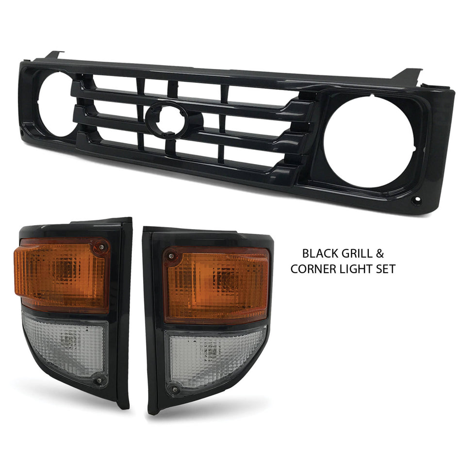 Grill + Corner Lights SET Black Fits Toyota Landcruiser 78 79 Series 1999-2007
