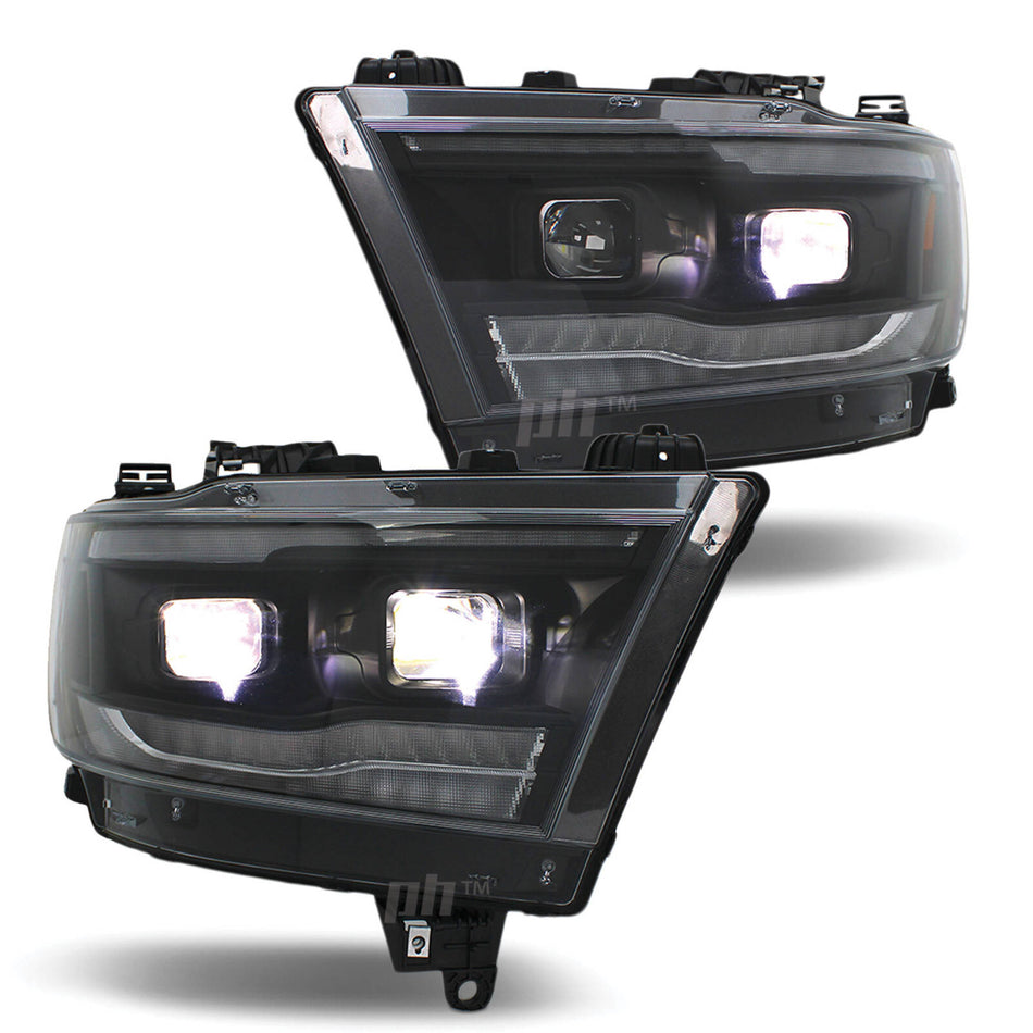 Headlights LED Dual Projector Sequential Indicator fits Dodge RAM 1500 DT 19 - 23