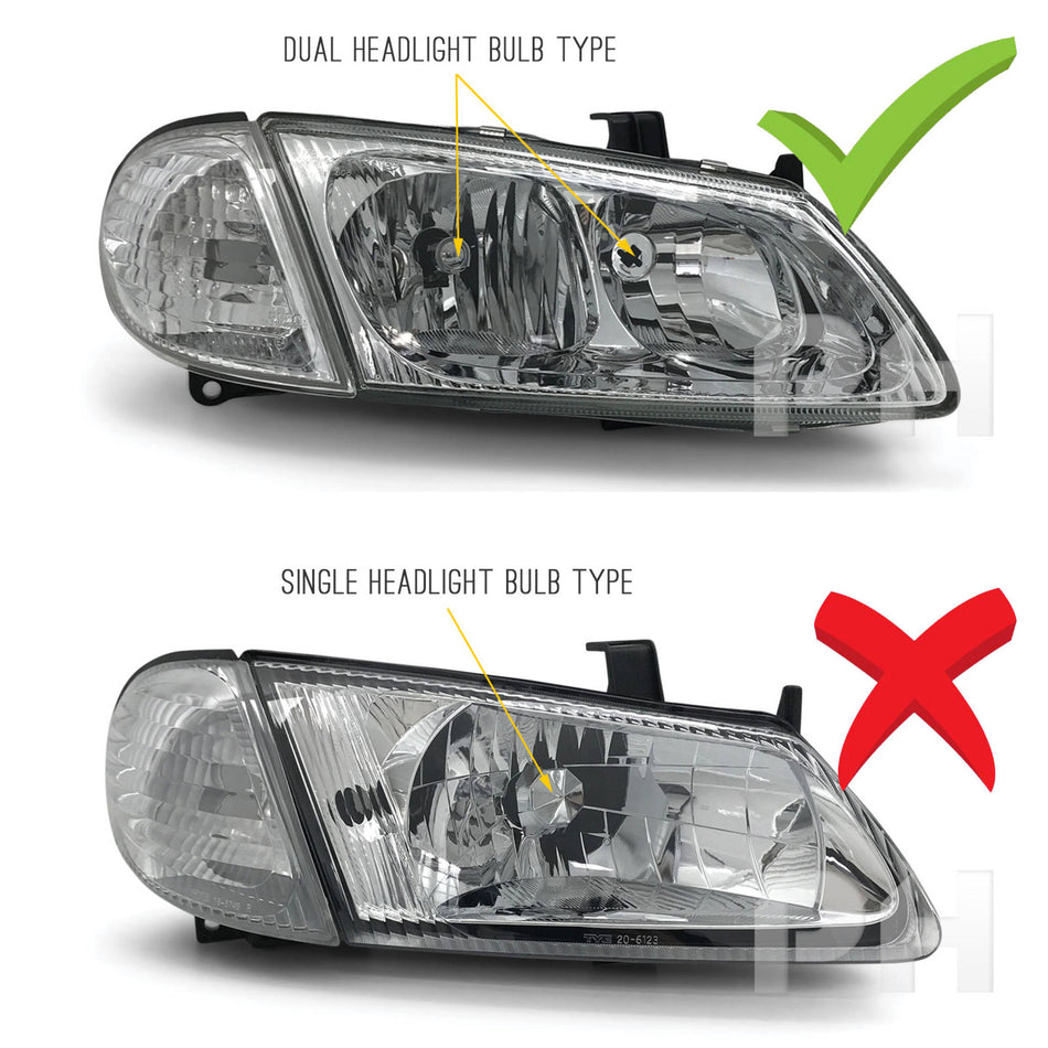 Headlights Dual Reflector PAIR Fits Nissan Pulsar N16 2000 - 2003