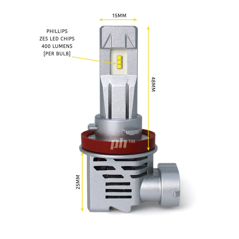 H11 LED Headlight Bulbs 6500K 8000LM PAIR LEDO