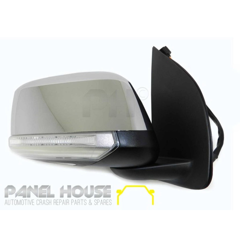Door Mirrors PAIR Chrome Electric With Puddle Light fits Nissan Navara D40 07-14