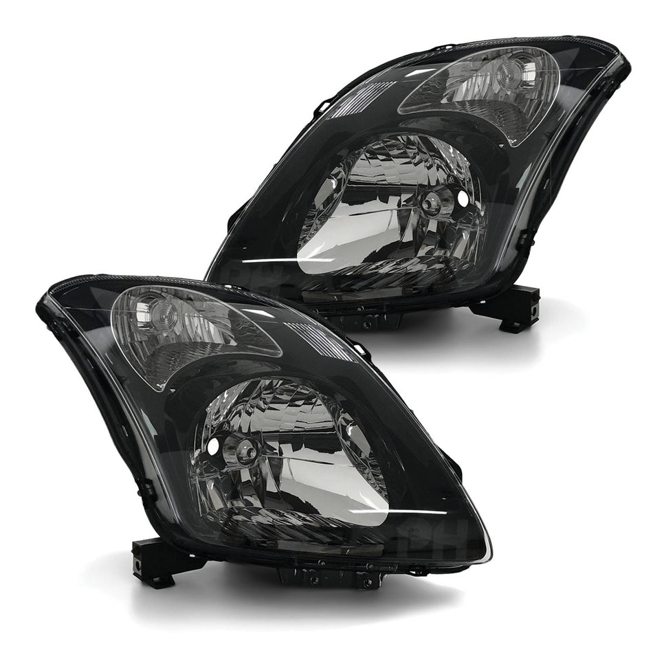 Headlights Black PAIR Fits Suzuki Swift Sport RS416 2005 - 2010