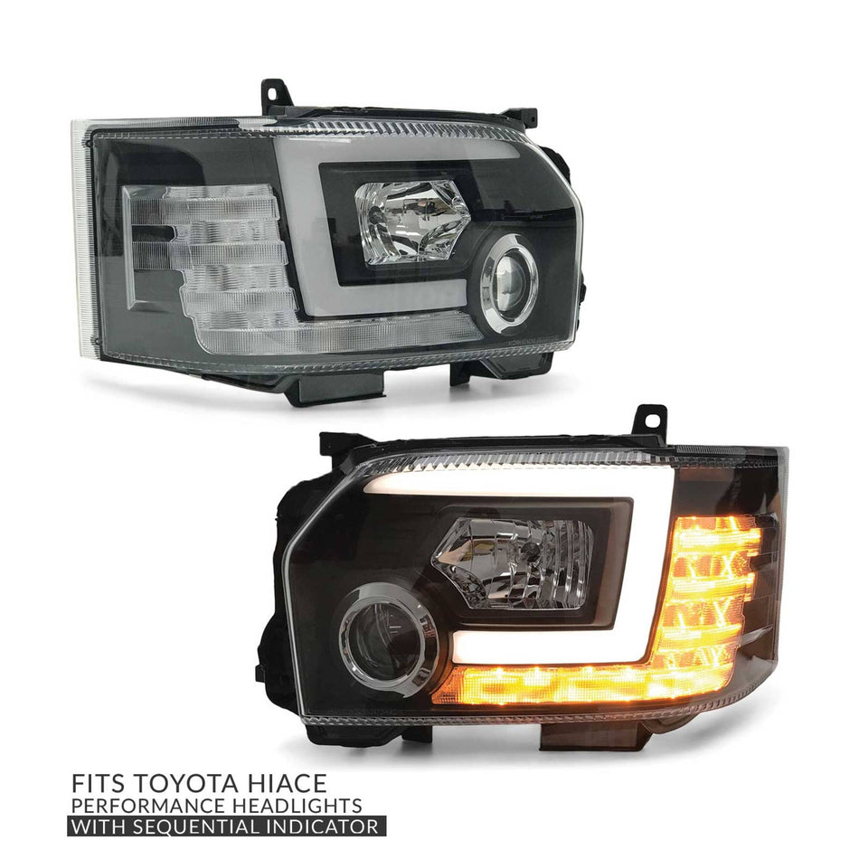 Headlights PAIR DRL Style with Sequential Indicator fits Toyota Hiace 2014-2019