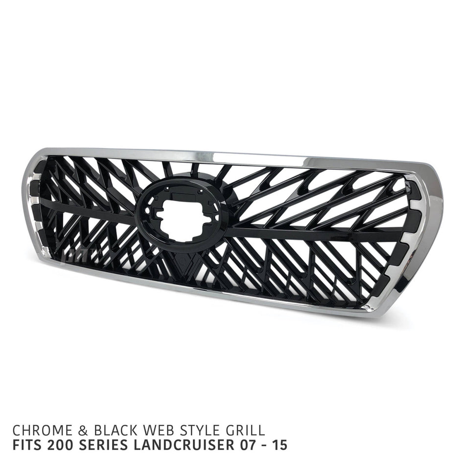 Grill Chrome & Black Web Style Fits Toyota Landcruiser 200 Series 2007 - 2015