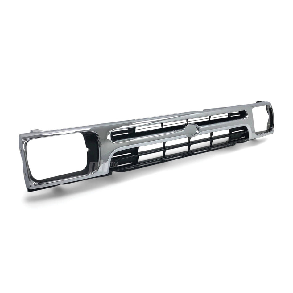 Grill 1 Piece Chrome & Black Twin Bar Style Fits Toyota Hilux 2WD Workmate 1989 - 1996
