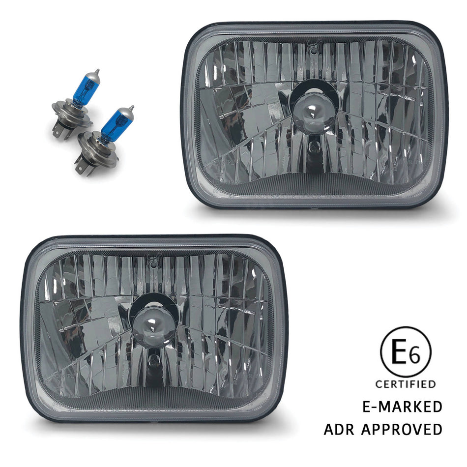 Headlights PAIR 7x5 Inch with Park Light & H4 Super Bright Bulbs ADR Approved