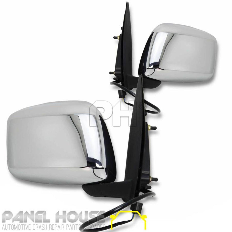 Door Mirrors PAIR Electric Chrome Fits Nissan Navara D40 VSK 2005 - 2010