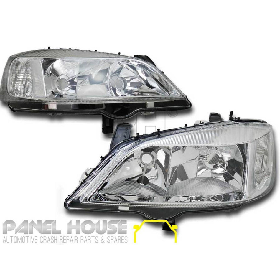 Headlights PAIR Chrome fits Holden TS Astra Sedan & Hatch 1998 - 2004