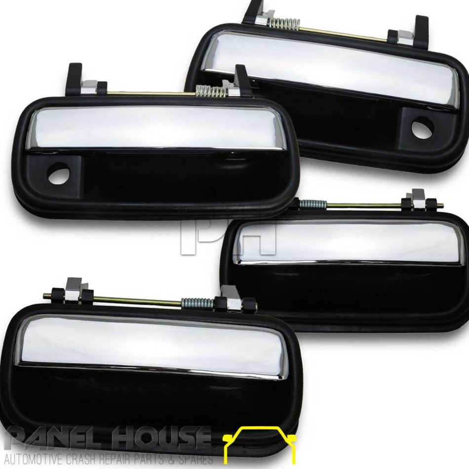Outer Door Handle SET Chrome & Black Fits Toyota Hilux 1988 - 2005
