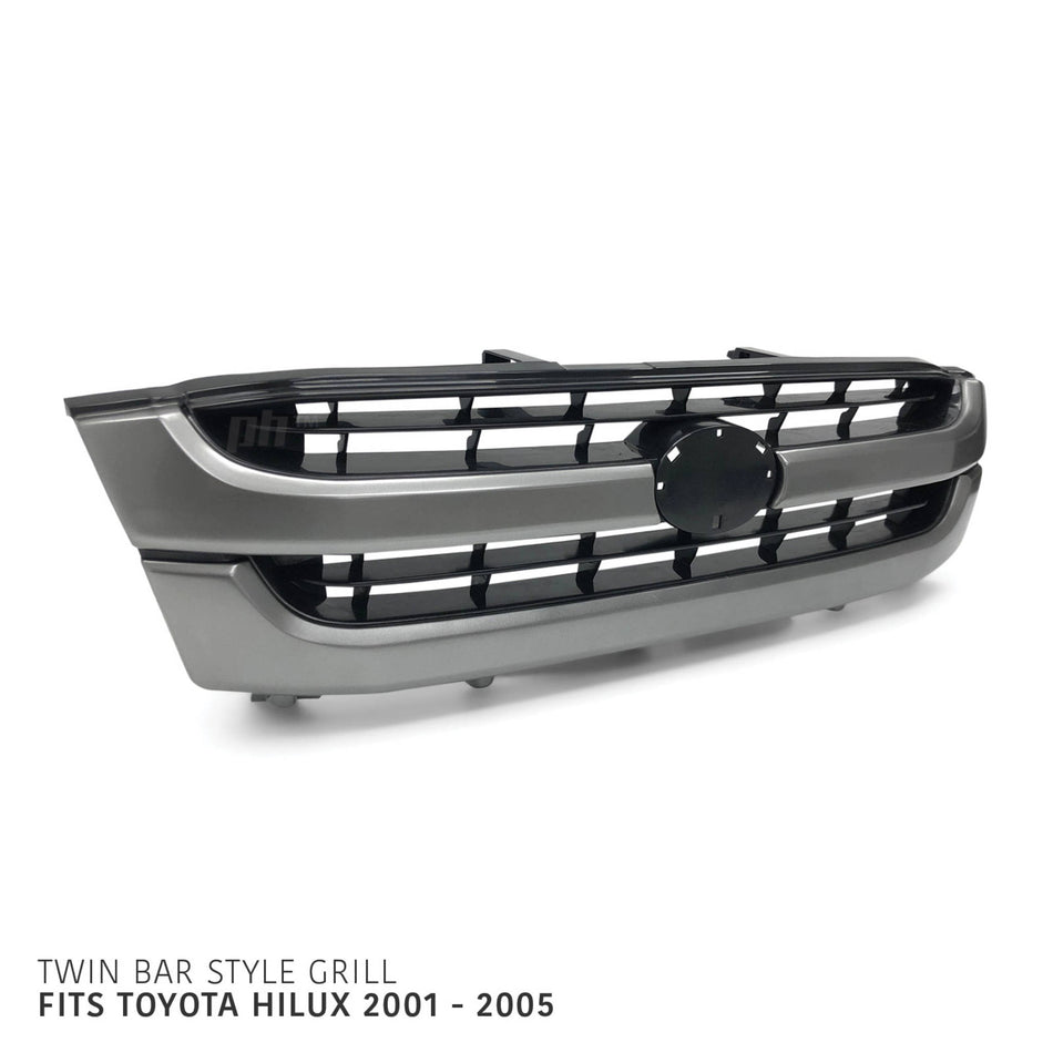 Grill Twin Bar Grey & Black Style Fits Toyota Hilux 2001 - 2005 Workmate SR SR5