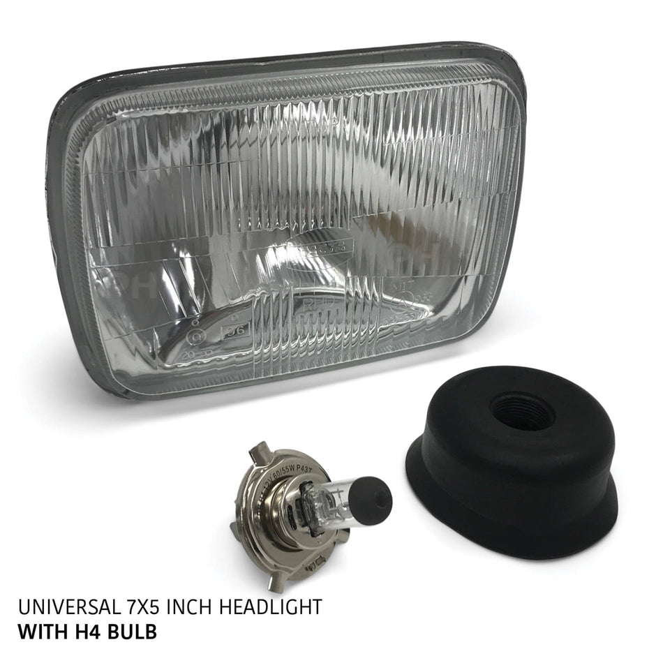 Headlight 7x5 Glass Lens with H4 Bulb fits Toyota Hilux 1983 - 2005