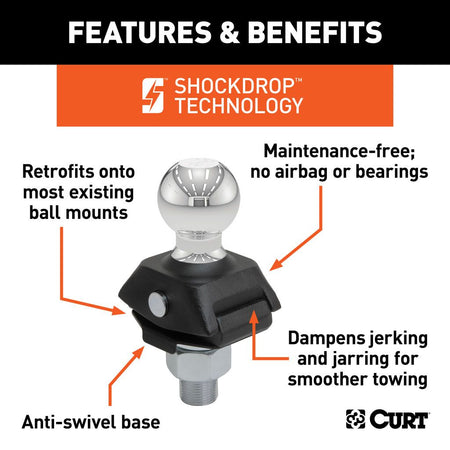 CURT - CURT RockerBall - ShockDrop 50mm Tow Ball - 4x4 Offroad Centre