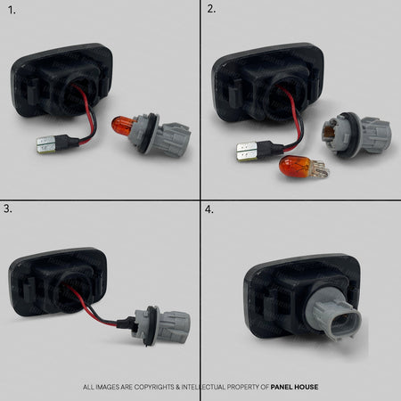 Panel House - Black LED Sequential Indicator Guard Repeater Light Flashers PAIR Fits Toyota Landcruiser 100 Series & Prado 120 Series - 4x4 Offroad Centre