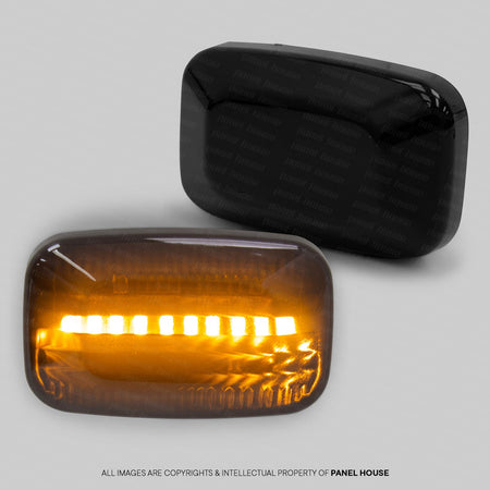Panel House - Black LED Sequential Indicator Guard Repeater Light Flashers PAIR Fits Toyota Landcruiser 100 Series & Prado 120 Series - 4x4 Offroad Centre