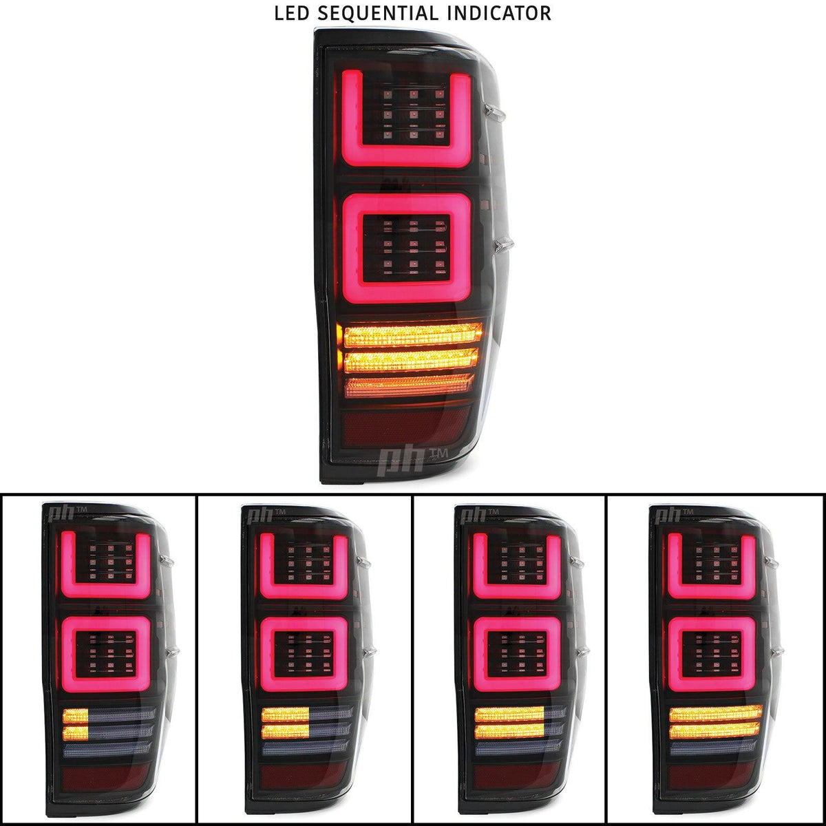 Panel House - Black LED Tail Lights Vogue Style PAIR fits Ford Ranger PX & Raptor 11 - 21 - 4X4OC™ | 4x4 Offroad Centre