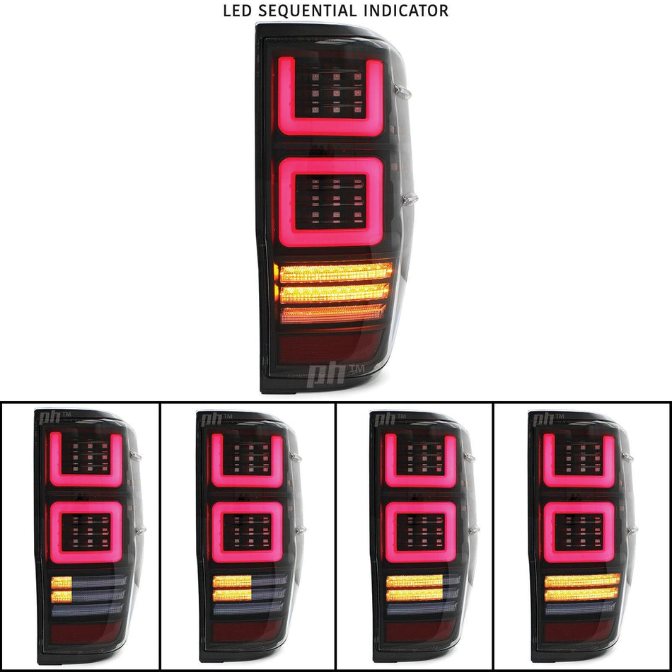 Panel House - Black LED Tail Lights Vogue Style PAIR fits Ford Ranger PX & Raptor 11 - 21 - 4X4OC™ | 4x4 Offroad Centre