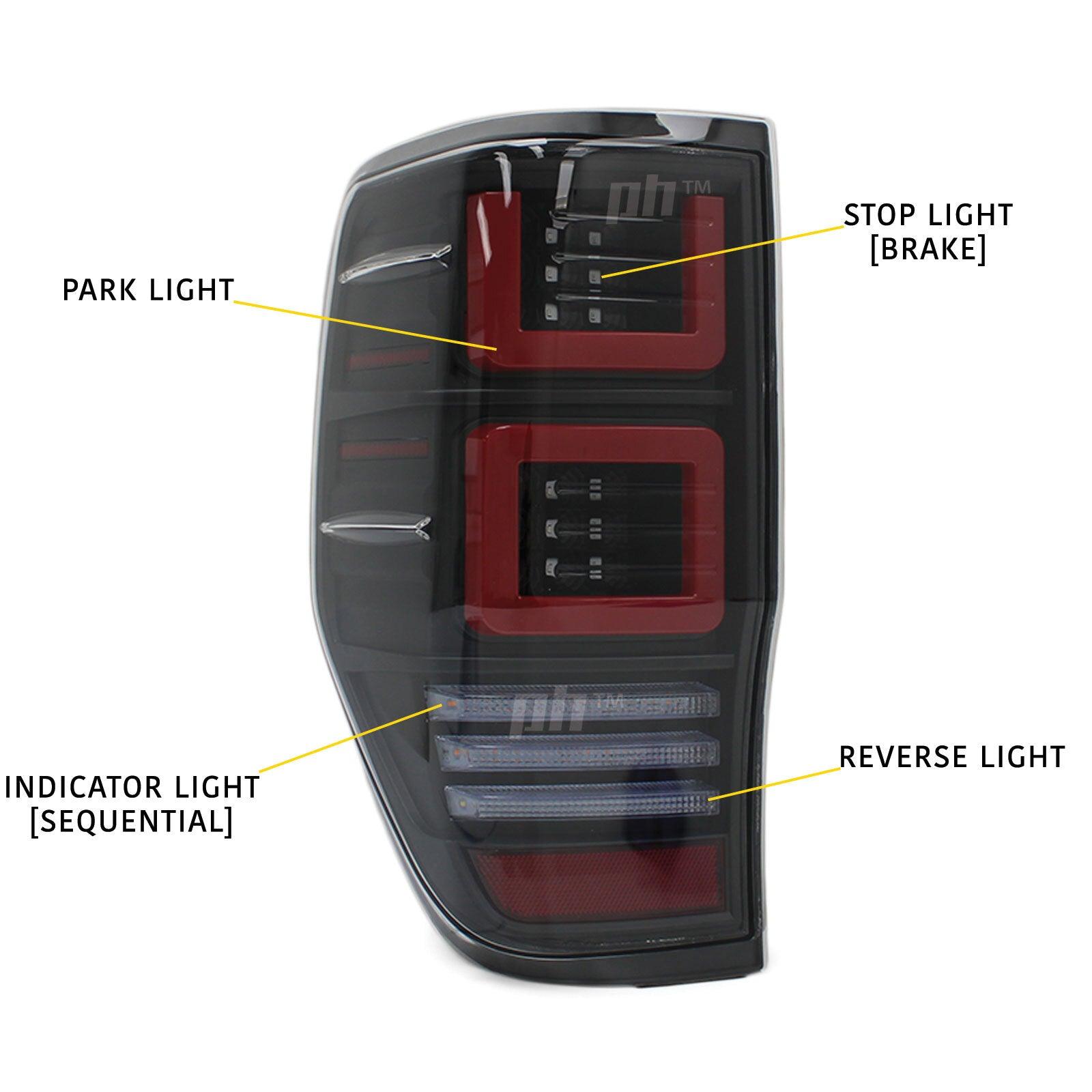 Panel House - Black LED Tail Lights Vogue Style PAIR fits Ford Ranger PX & Raptor 11 - 21 - 4X4OC™ | 4x4 Offroad Centre