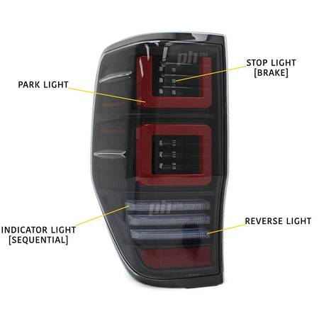 Panel House - Black LED Tail Lights Vogue Style PAIR fits Ford Ranger PX & Raptor 11 - 21 - 4X4OC™ | 4x4 Offroad Centre