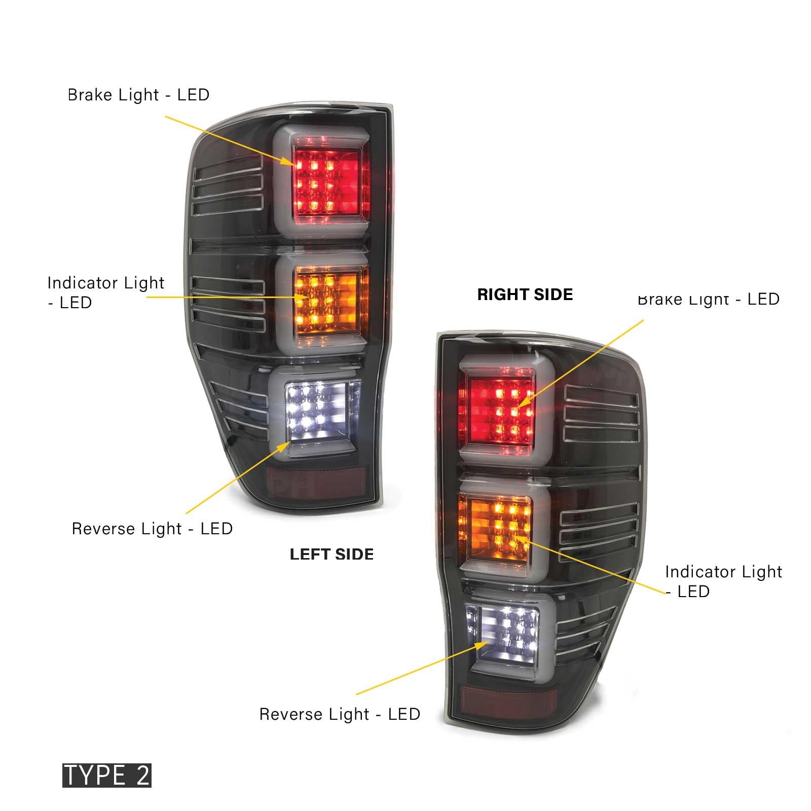 Panel House - Full LED Black Tail Lights PAIR Upgrade fits Ford Ranger T6 PX MK1 MK2 MK3 11 - 19 - 4X4OC™ | 4x4 Offroad Centre