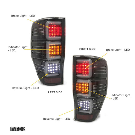Panel House - Full LED Black Tail Lights PAIR Upgrade fits Ford Ranger T6 PX MK1 MK2 MK3 11 - 19 - 4X4OC™ | 4x4 Offroad Centre