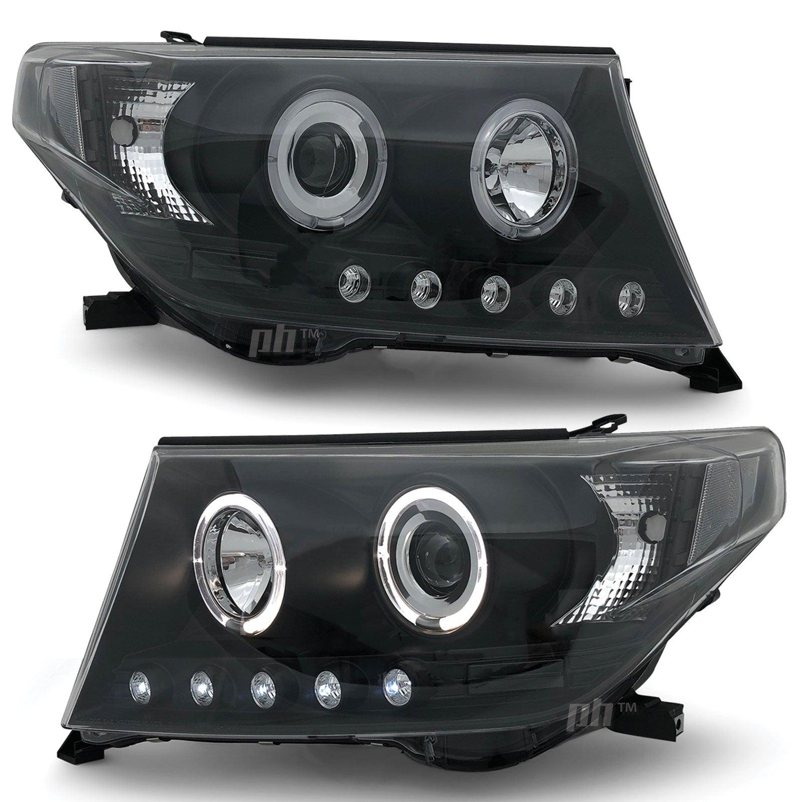 Panel House - Headlights Angel Eye LED Halo DRL Black fits Toyota Landcruiser 200 Series 07 - 15 - 4X4OC™ | 4x4 Offroad Centre