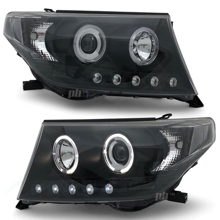 Panel House - Headlights Angel Eye LED Halo DRL Black fits Toyota Landcruiser 200 Series 07 - 15 - 4X4OC™ | 4x4 Offroad Centre