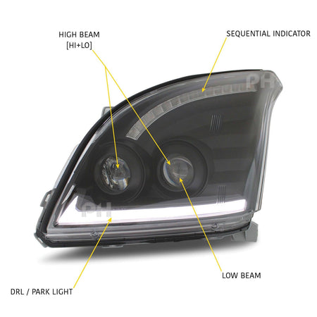 Panel House - Headlights Black Sequential DRL Style Fits Toyota Landcruiser Prado 120 Series - 4X4OC™ | 4x4 Offroad Centre